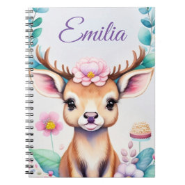 Caderno Espiral Hirsch mit Blumen - Wasserfarbe Kindermotiv