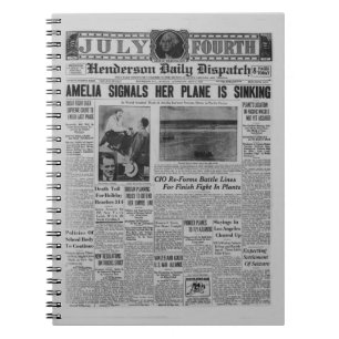 Caderno Espiral História do jornal Amelia Earhart Vintage