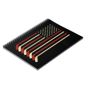 Caderno Espiral Hockey Goalie USA Flag Hockey Stick Ice Hockey
