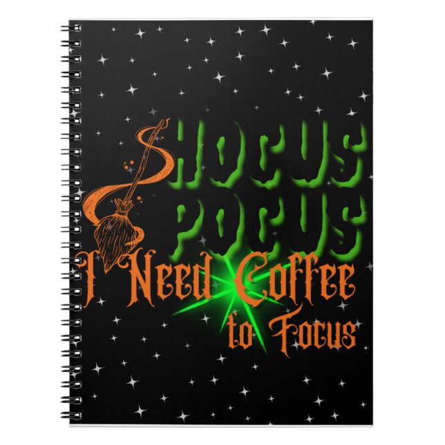 Caderno Espiral Hocus Pocus, preciso de café para me concentrar (Frente)