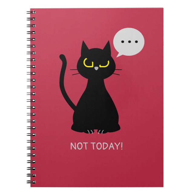 Caderno Espiral HOJE NÃO! Notebook Gato Preto Grumpy (Frente)