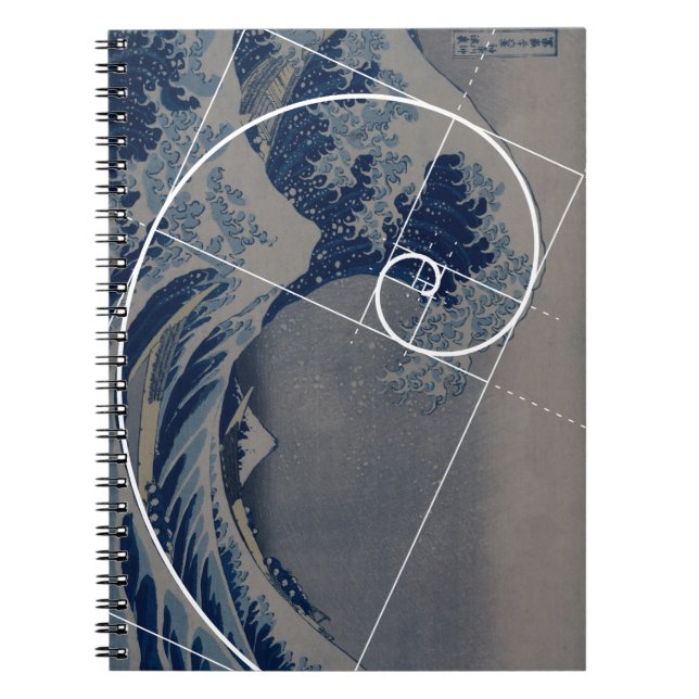 Caderno Espiral Hokusai encontra Fibonacci, relação dourada (Frente)