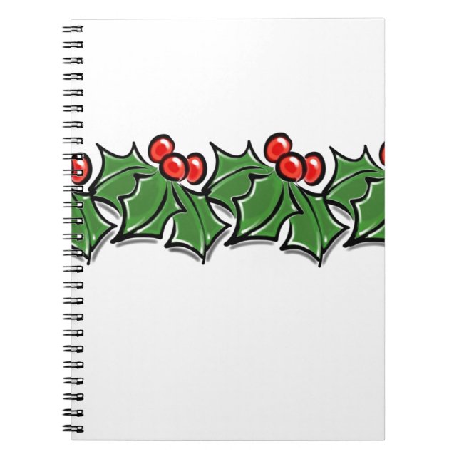 Caderno Espiral Holly Leaves, Holly berry, coroa de Natal (Frente)