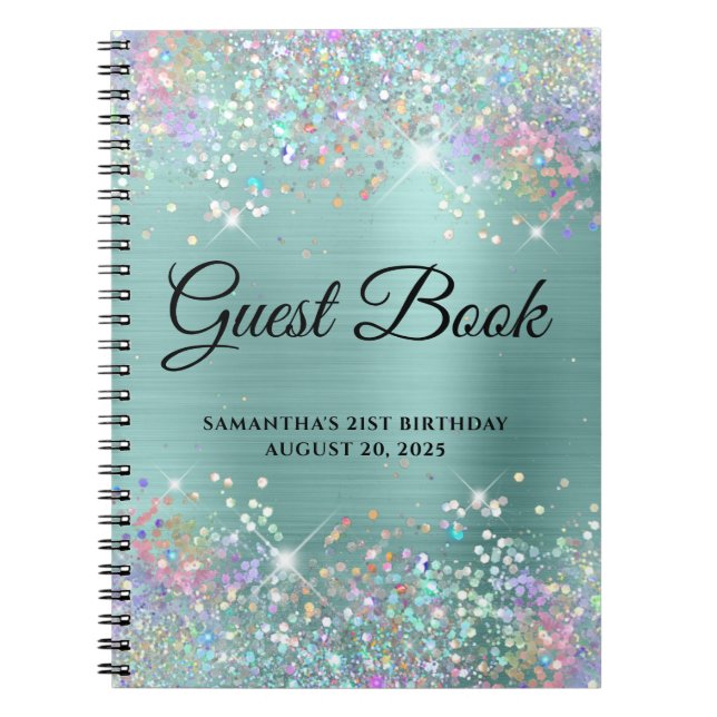 Caderno Espiral Holo Glitter Pale Turquoise 21 Dia da rua Guestboo (Frente)