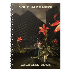 Caderno Espiral Homem com cachorro, paisagem urbana. Texto persona