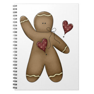 Caderno Espiral Homem de Gengibre Acenando com Corações de Bolinha