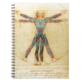 Caderno Espiral Homem do Vitruvian de da Vinci com tatuagens