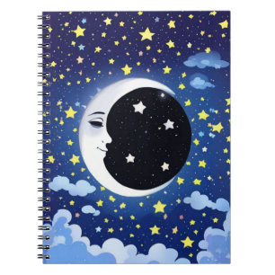 Caderno Espiral Homem na Lua num fundo estrelado