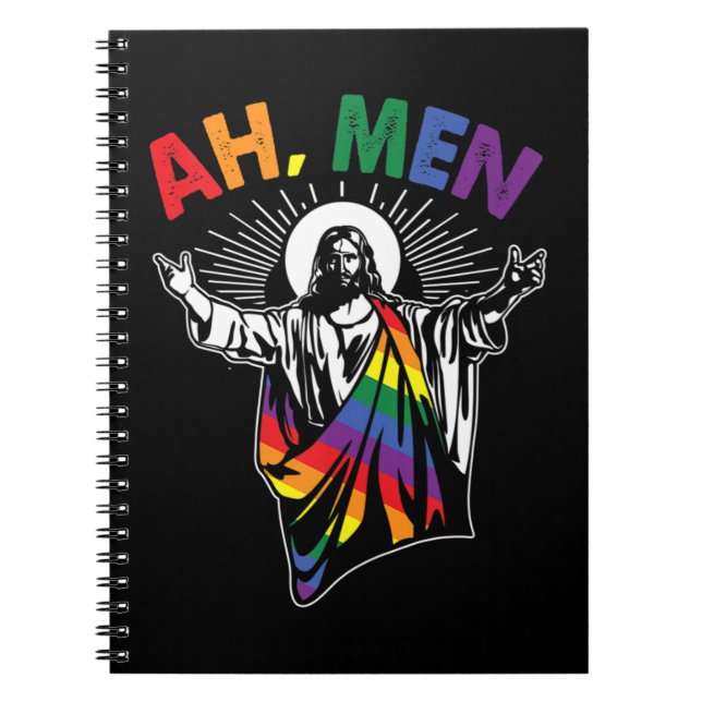 Caderno Espiral Homens Engraçados LGBT Orgulho gay Jesus Arco-Íris (Frente)