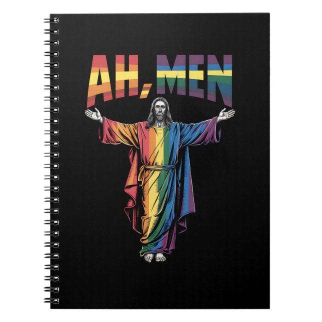 Caderno Espiral Homens Engraçados LGBT Orgulho gay Jesus Cristão (Frente)