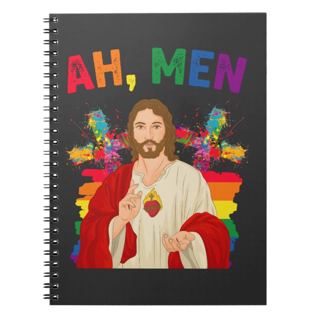 Caderno Espiral Homens Engraçados LGBT Orgulho gay Jesus Cristão (Frente)