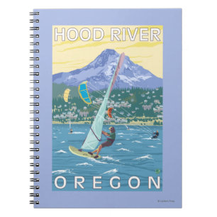 Caderno Espiral Hood River, surfistas de ORWind & pensionistas do