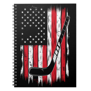 Caderno Espiral Hóquei Bandeira Americana Esportes Retro Vintage