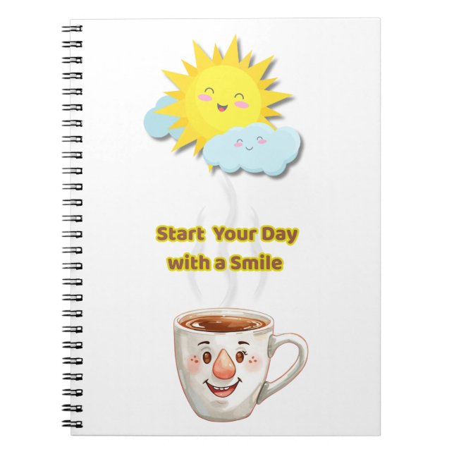 Caderno Espiral Hora do Café – Xícara Sorridente Fofa (Frente)