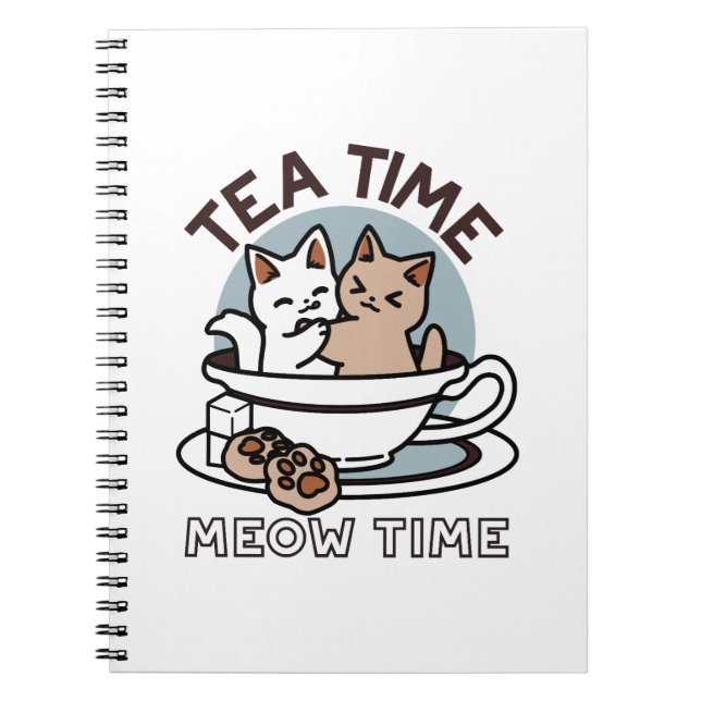 Caderno Espiral Hora do Tea Meow - Design de Gato e Chá (Frente)