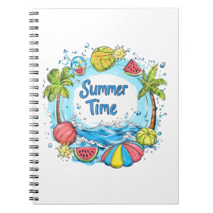 Caderno Espiral Horário de Verão - Ilustração de Praia da Hora de