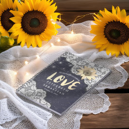 Caderno Espiral Horário Guestbook Lace Girassóis Luzes de Cordas