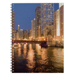 Caderno Espiral Horizonte de Chicago, Illinois, e Rio Chicago às 2