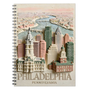 Caderno Espiral Horizonte de Filadélfia EUA Paisagem Urbana Textur