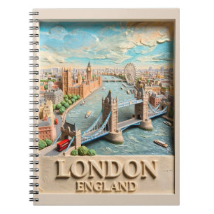 Caderno Espiral Horizonte de Londres Inglaterra Arte de Viagem Tex