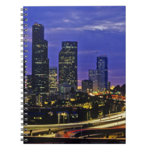 Caderno Espiral horizonte de Seattle, Washington à noite
