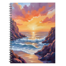 Caderno Espiral Horizonte Dourado | Pôr do Sol no Oceano Aquarela