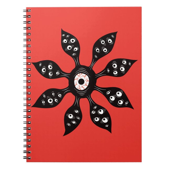 Caderno Espiral Horror Flor Ocular Cura Macabra Preto Vermelho (Frente)