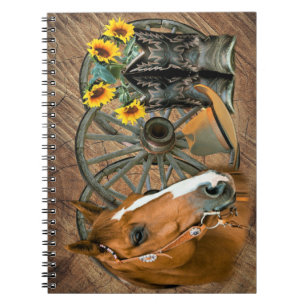 Caderno Espiral Horse Cowboy Boots Roda Girassol Roda Roda Girass