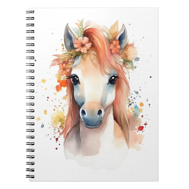 Caderno Espiral Horse de Gráfico de Illustração de Aquarela do Pão (Frente)