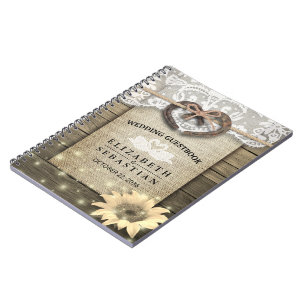 Caderno Espiral Horserradura Madeira de girassol Casamento de camp