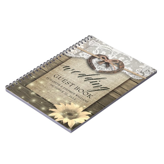 Caderno Espiral Horserradura Madeira de girassol Casamento de camp (Left Side)