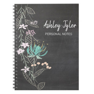 Caderno Espiral hortelã de chalkboard floral giro fofo personaliza