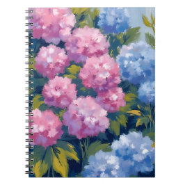 Caderno Espiral Hortênsias de Verão | Flores Costeiras Rosa e Azul