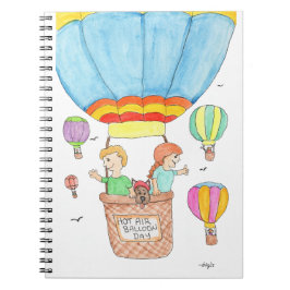 Caderno Espiral Hot Air Balloon with Dog and Children