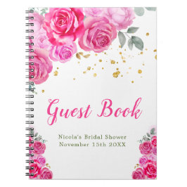 Caderno Espiral Hot Pink Floral Bridal Shower Guest Book