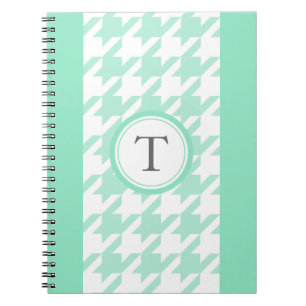 Caderno Espiral houndstooth à moda de água-marinha com monograma