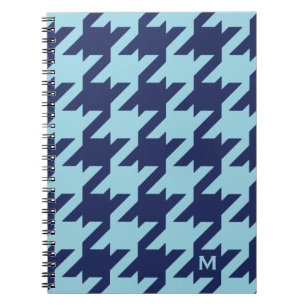Caderno Espiral Houndstooth azul moderno corajoso com monograma