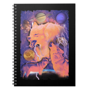 Caderno Espiral Howling Cosmic Wolves Moon Space Wolf