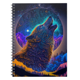 Caderno Espiral Howling Wolf Surreal Fantasy