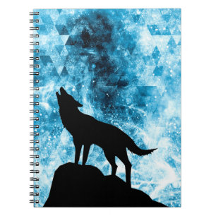 Caderno Espiral Howling Wolf Winter snowblue smoAbstrato