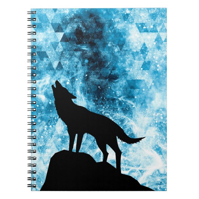 Caderno Espiral Howling Wolf Winter snowblue smoAbstrato (Frente)