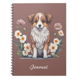 Caderno Espiral Hübscher Collie umringt von Blumen -