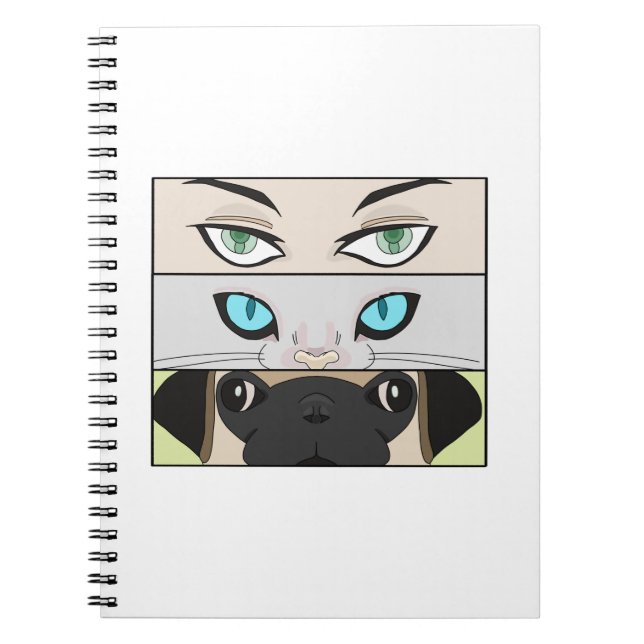 Caderno Espiral Humano, Gato e Cão olhando para você (Frente)
