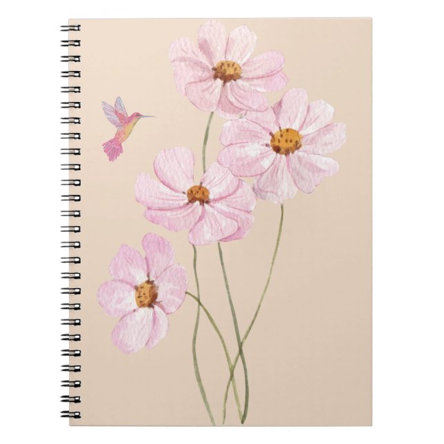 Caderno Espiral Hummingbird e Cosmos Rosa (Frente)