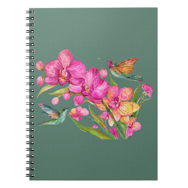 Caderno Espiral Hummingbird e Orquídeas (Frente)