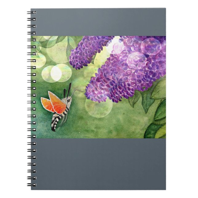 Caderno Espiral Hummingbird Hawk Moth e Lilacs (Frente)