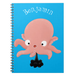 Caderno Espiral Humor animado de polvo de bebê rosa e bonito