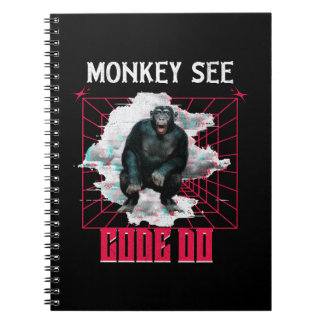 Caderno Espiral Humor de Desenvolvedor Web 'Macaco Vê Código Faz'