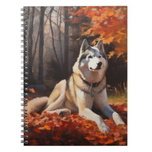 Caderno Espiral Husky Siberiano na Queda das Folhas de Outono Insp