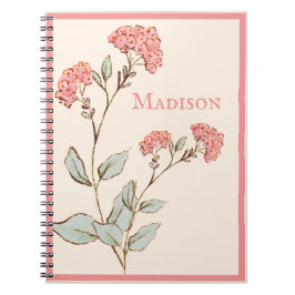 Caderno Espiral Hydrangea bonito rosa Nome Personalizado Floral